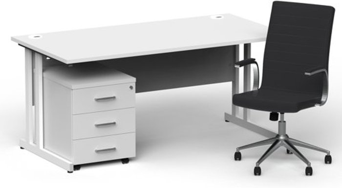 Office Monster | Impulse Bundles Impulse 1600/800 White Cant Desk White + 3 Dr Mobile Ped & Ezra Black Impulse Bundles Impulse 1600/800 White Cant Desk White + 3 Dr Mobile Ped & Ezra Black