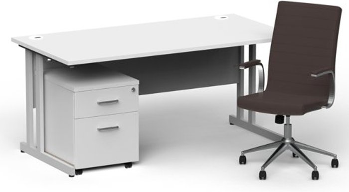 Office Monster | Impulse Bundles Impulse 1600/800 Silver Cant Desk White + 2 Dr Mobile Ped & Ezra Brown Impulse Bundles Impulse 1600/800 Silver Cant Desk White + 2 Dr Mobile Ped & Ezra Brown