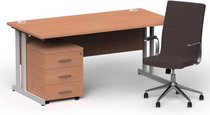 Office Monster | Impulse Bundles Impulse 1600/800 Silver Cant Desk Beech + 3 Dr Mobile Ped & Ezra Brown Impulse Bundles Impulse 1600/800 Silver Cant Desk Beech + 3 Dr Mobile Ped & Ezra Brown