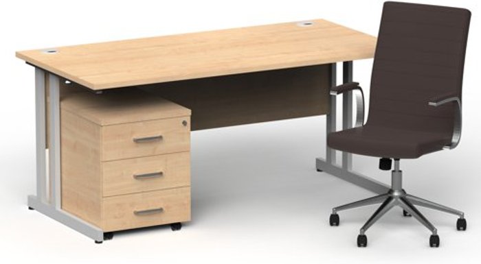 Office Monster | Impulse Bundles Impulse 1600/800 Silver Cant Desk Maple + 3 Dr Mobile Ped & Ezra Brown Impulse Bundles Impulse 1600/800 Silver Cant Desk Maple + 3 Dr Mobile Ped & Ezra Brown