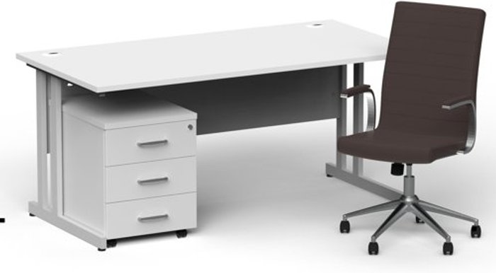 Office Monster | Impulse Bundles Impulse 1600/800 Silver Cant Desk White + 3 Dr Mobile Ped & Ezra Brown Impulse Bundles Impulse 1600/800 Silver Cant Desk White + 3 Dr Mobile Ped & Ezra Brown