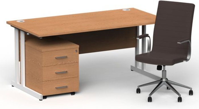Office Monster | Impulse Bundles Impulse 1600/800 White Cant Desk Beech + 3 Dr Mobile Ped & Ezra Brown Impulse Bundles Impulse 1600/800 White Cant Desk Beech + 3 Dr Mobile Ped & Ezra Brown