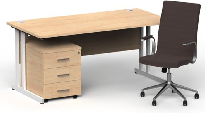 Office Monster | Impulse Bundles Impulse 1600/800 White Cant Desk Maple + 3 Dr Mobile Ped & Ezra Brown Impulse Bundles Impulse 1600/800 White Cant Desk Maple + 3 Dr Mobile Ped & Ezra Brown