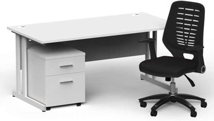 Office Monster | Impulse Bundles Impulse 1600/800 Silver Cant Desk White + 2 Dr Mobile Ped & Relay Black Back Impulse Bundles Impulse 1600/800 Silver Cant Desk White + 2 Dr Mobile Ped & Relay Black Back