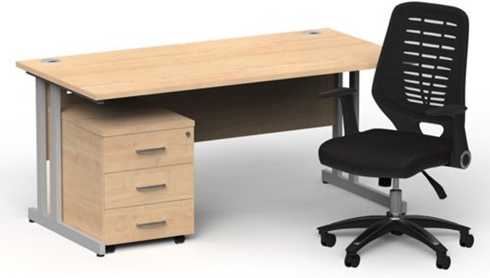 Office Monster | Impulse Bundles Impulse 1600/800 Silver Cant Desk Maple + 3 Dr Mobile Ped & Relay Black Back Impulse Bundles Impulse 1600/800 Silver Cant Desk Maple + 3 Dr Mobile Ped & Relay Black Back