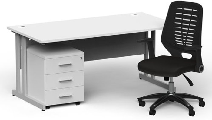 Office Monster | Impulse Bundles Impulse 1600/800 Silver Cant Desk White + 3 Dr Mobile Ped & Relay Black Back Impulse Bundles Impulse 1600/800 Silver Cant Desk White + 3 Dr Mobile Ped & Relay Black Back
