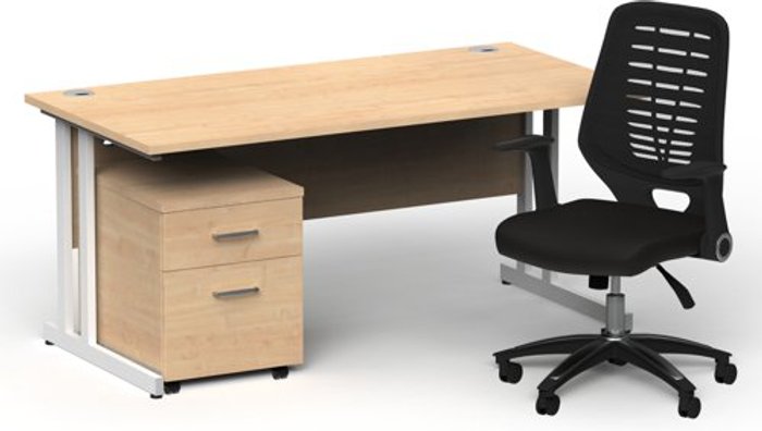 Office Monster | Impulse Bundles Impulse 1600/800 White Cant Desk Maple + 2 Dr Mobile Ped & Relay Black Back Impulse Bundles Impulse 1600/800 White Cant Desk Maple + 2 Dr Mobile Ped & Relay Black Back
