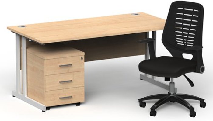 Office Monster | Impulse Bundles Impulse 1600/800 White Cant Desk Maple + 3 Dr Mobile Ped & Relay Black Back Impulse Bundles Impulse 1600/800 White Cant Desk Maple + 3 Dr Mobile Ped & Relay Black Back