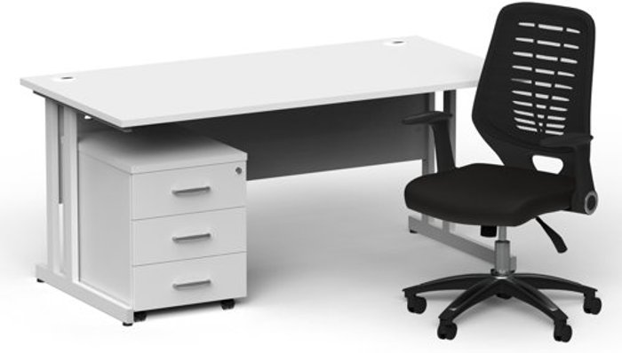 Office Monster | Impulse Bundles Impulse 1600/800 White Cant Desk White + 3 Dr Mobile Ped & Relay Black Back Impulse Bundles Impulse 1600/800 White Cant Desk White + 3 Dr Mobile Ped & Relay Black Back