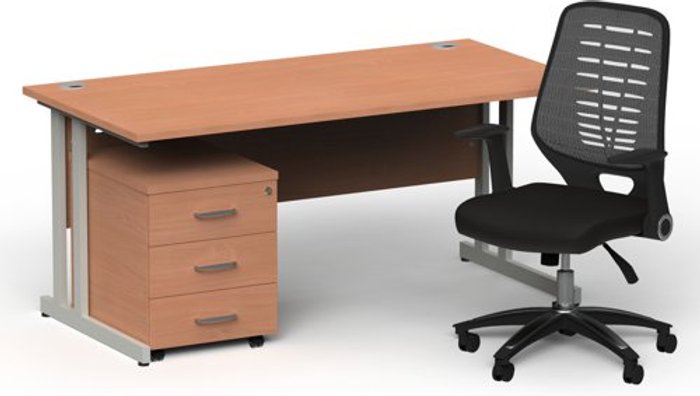 Office Monster | Impulse Bundles Impulse 1600/800 Silver Cant Desk Beech + 3 Dr Mobile Ped & Relay Silver Back Impulse Bundles Impulse 1600/800 Silver Cant Desk Beech + 3 Dr Mobile Ped & Relay Silver Back