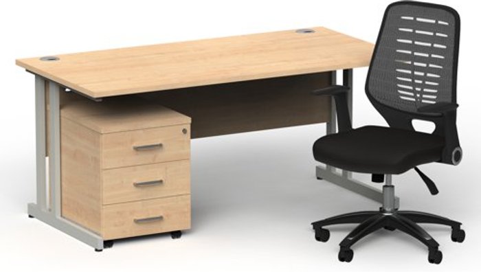 Office Monster | Impulse Bundles Impulse 1600/800 Silver Cant Desk Maple + 3 Dr Mobile Ped & Relay Silver Back Impulse Bundles Impulse 1600/800 Silver Cant Desk Maple + 3 Dr Mobile Ped & Relay Silver Back