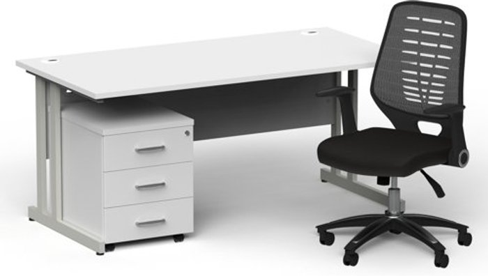 Office Monster | Impulse Bundles Impulse 1600/800 Silver Cant Desk White + 3 Dr Mobile Ped & Relay Silver Back Impulse Bundles Impulse 1600/800 Silver Cant Desk White + 3 Dr Mobile Ped & Relay Silver Back