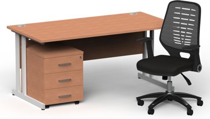 Office Monster | Impulse Bundles Impulse 1600/800 White Cant Desk Beech + 3 Dr Mobile Ped & Relay Silver Back Impulse Bundles Impulse 1600/800 White Cant Desk Beech + 3 Dr Mobile Ped & Relay Silver Back