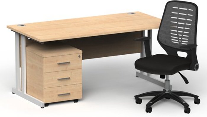 Office Monster | Impulse Bundles Impulse 1600/800 White Cant Desk Maple + 3 Dr Mobile Ped & Relay Silver Back Impulse Bundles Impulse 1600/800 White Cant Desk Maple + 3 Dr Mobile Ped & Relay Silver Back