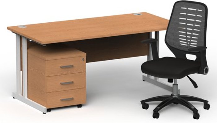 Office Monster | Impulse Bundles Impulse 1600/800 White Cant Desk Oak + 3 Dr Mobile Ped & Relay Silver Back Impulse Bundles Impulse 1600/800 White Cant Desk Oak + 3 Dr Mobile Ped & Relay Silver Back