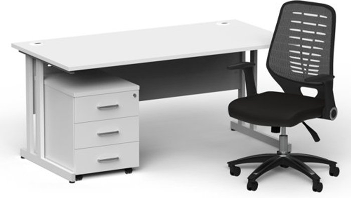 Office Monster | Impulse Bundles Impulse 1600/800 White Cant Desk White + 3 Dr Mobile Ped & Relay Silver Back Impulse Bundles Impulse 1600/800 White Cant Desk White + 3 Dr Mobile Ped & Relay Silver Back