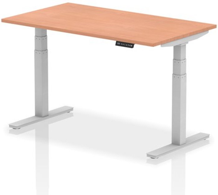 Office Monster | Air Air 1400 x 800mm Height Adjustable Desk Beech Top Silver Leg Air Air 1400 x 800mm Height Adjustable Desk Beech Top Silver Leg