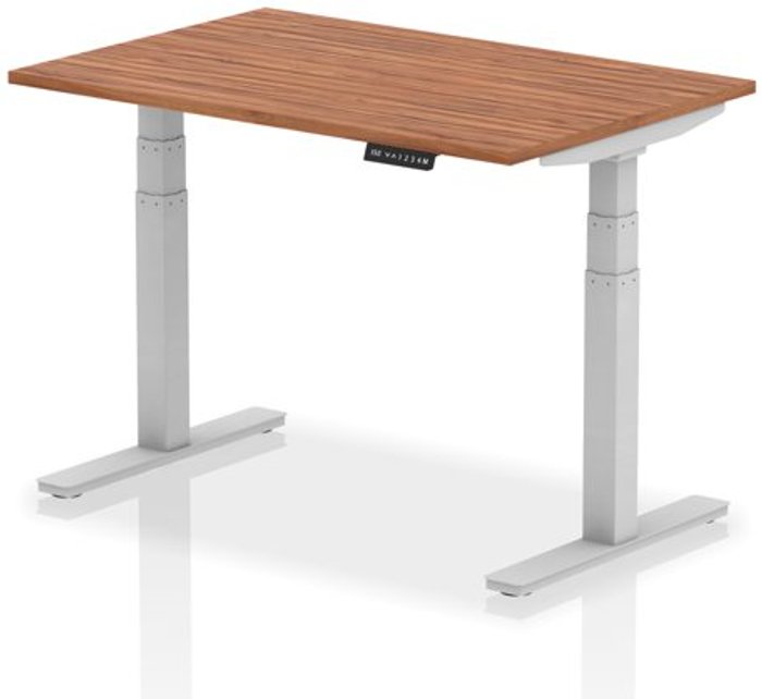 Office Monster | Air Air 1200 x 800mm Height Adjustable Desk Walnut Top Silver Leg Air Air 1200 x 800mm Height Adjustable Desk Walnut Top Silver Leg