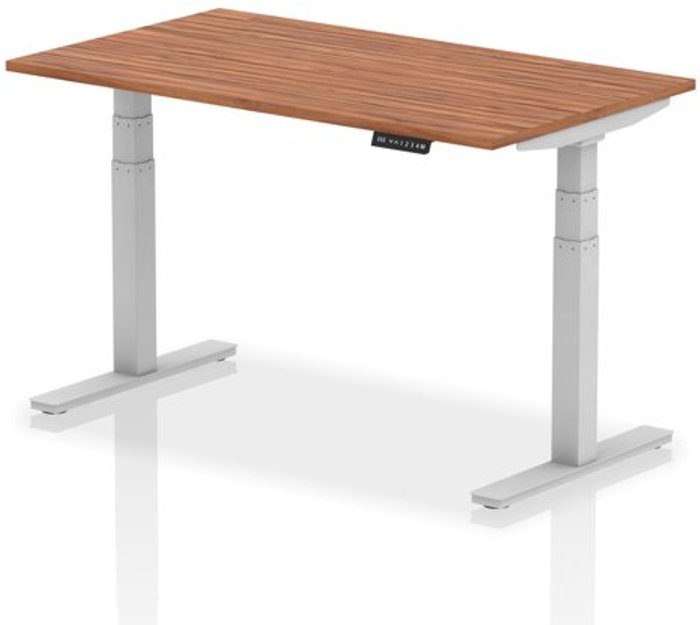 Office Monster | Air Air 1400 x 800mm Height Adjustable Desk Walnut Top Silver Leg Air Air 1400 x 800mm Height Adjustable Desk Walnut Top Silver Leg