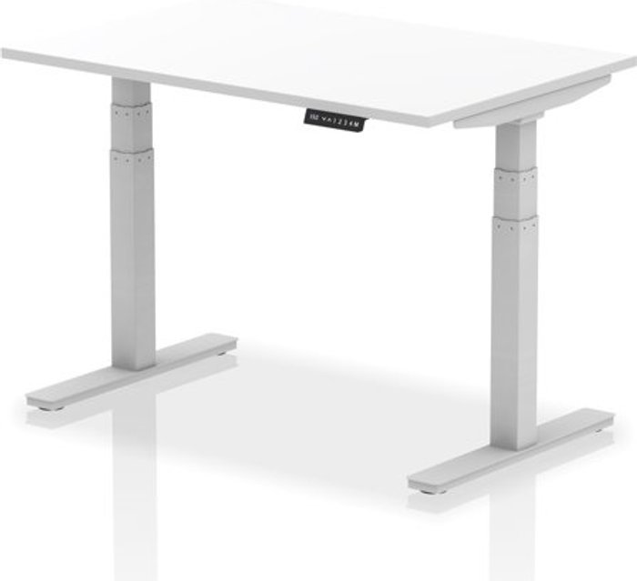 Office Monster | Air Air 1200 x 800mm Height Adjustable Desk White Top Silver Leg Air Air 1200 x 800mm Height Adjustable Desk White Top Silver Leg