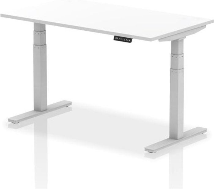 Office Monster | Air Air 1400 x 800mm Height Adjustable Desk White Top Silver Leg Air Air 1400 x 800mm Height Adjustable Desk White Top Silver Leg