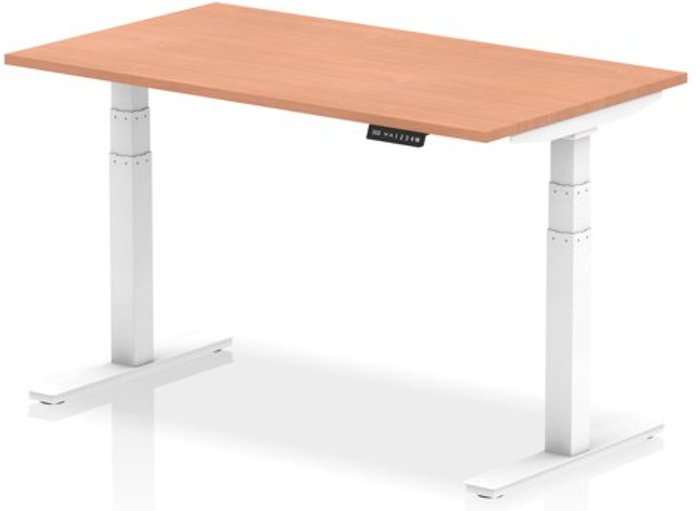 Office Monster | Air Air 1400 x 800mm Height Adjustable Desk Beech Top White Leg Air Air 1400 x 800mm Height Adjustable Desk Beech Top White Leg