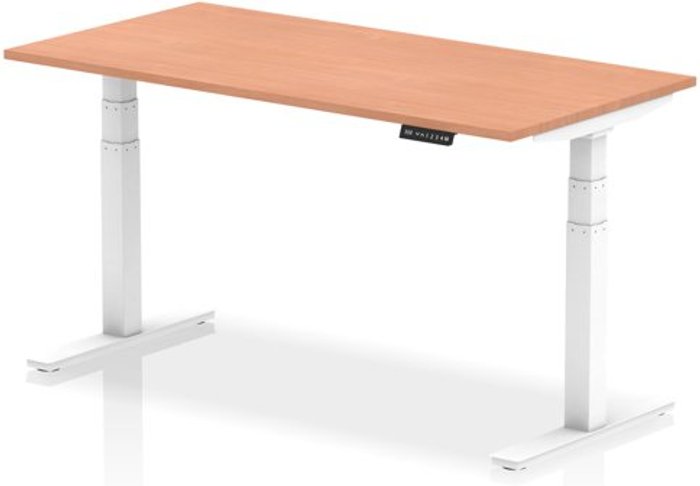 Office Monster | Air Air 1600 x 800mm Height Adjustable Desk Beech Top White Leg Air Air 1600 x 800mm Height Adjustable Desk Beech Top White Leg