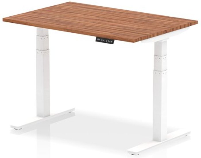 Office Monster | Air Air 1200 x 800mm Height Adjustable Desk Walnut Top White Leg Air Air 1200 x 800mm Height Adjustable Desk Walnut Top White Leg