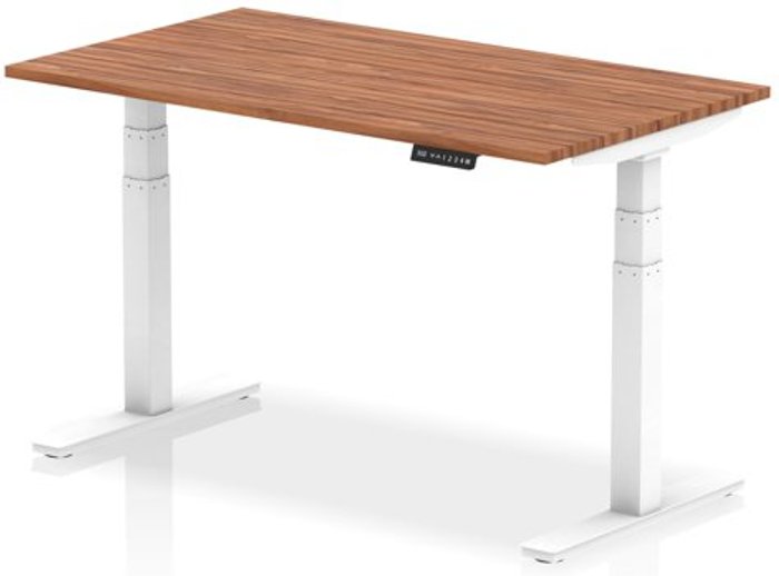 Office Monster | Air Air 1400 x 800mm Height Adjustable Desk Walnut Top White Leg Air Air 1400 x 800mm Height Adjustable Desk Walnut Top White Leg