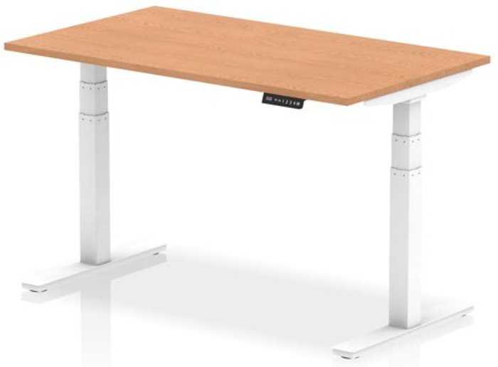 Office Monster | Air Air 1400 x 800mm Height Adjustable Desk Oak Top White Leg Air Air 1400 x 800mm Height Adjustable Desk Oak Top White Leg