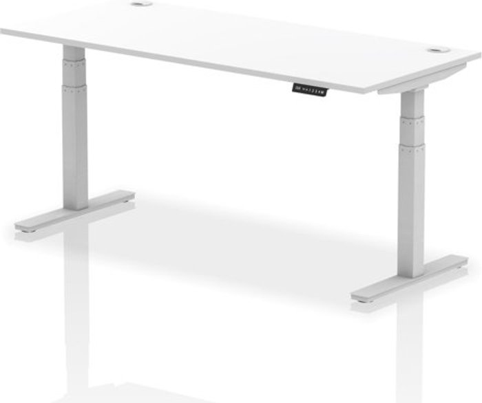 Office Monster | Air Air 1800 x 800mm Height Adjustable Desk White Top Cable Ports Silver Leg Air Air 1800 x 800mm Height Adjustable Desk White Top Cable Ports Silver Leg