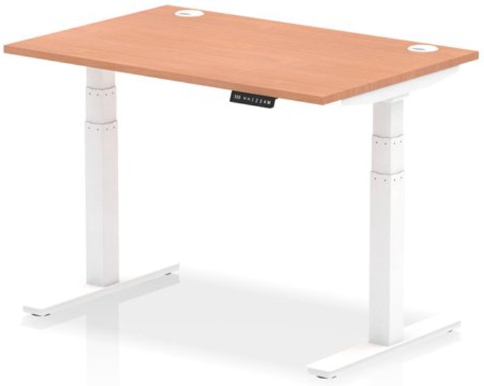 Office Monster | Air Air 1200 x 800mm Height Adjustable Desk Beech Top Cable Ports White Leg Air Air 1200 x 800mm Height Adjustable Desk Beech Top Cable Ports White Leg