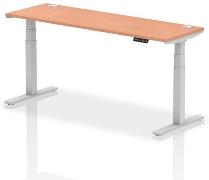 Office Monster | Air Air 1800 x 600mm Height Adjustable Desk Beech Top Cable Ports Silver Leg Air Air 1800 x 600mm Height Adjustable Desk Beech Top Cable Ports Silver Leg