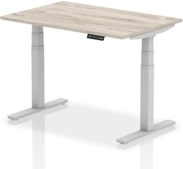 Office Monster | Air Air 1200 x 800mm Height Adjustable Desk Grey Oak Top Silver Leg Air Air 1200 x 800mm Height Adjustable Desk Grey Oak Top Silver Leg