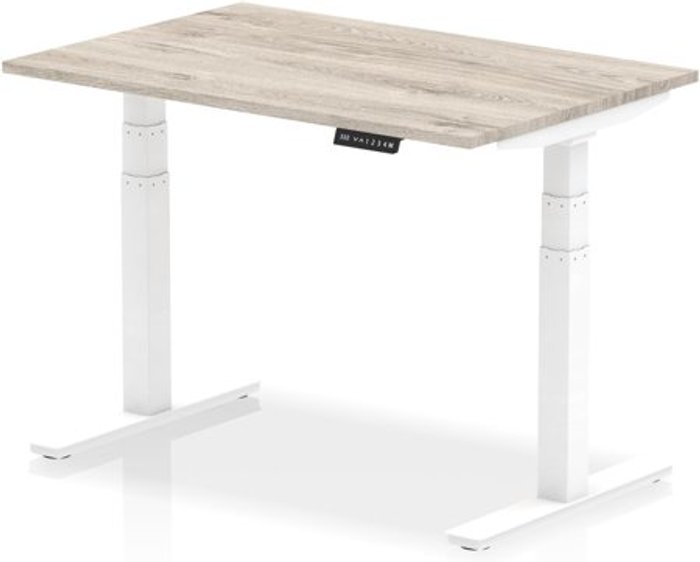 Office Monster | Air Air 1200 x 800mm Height Adjustable Desk Grey Oak Top White Leg Air Air 1200 x 800mm Height Adjustable Desk Grey Oak Top White Leg