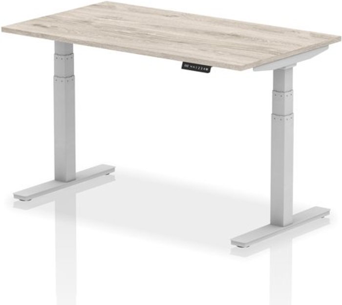 Office Monster | Air Air 1400 x 800mm Height Adjustable Desk Grey Oak Top Silver Leg Air Air 1400 x 800mm Height Adjustable Desk Grey Oak Top Silver Leg
