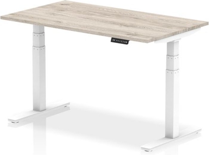Office Monster | Air Air 1400 x 800mm Height Adjustable Desk Grey Oak Top White Leg Air Air 1400 x 800mm Height Adjustable Desk Grey Oak Top White Leg