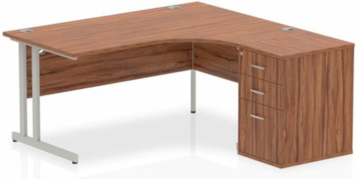 Office Monster | Impulse Impulse 1600 Right Hand Cantilever Workstation 600 Pedestal Bundle Walnut Impulse Impulse 1600 Right Hand Cantilever Workstation 600 Pedestal Bundle Walnut