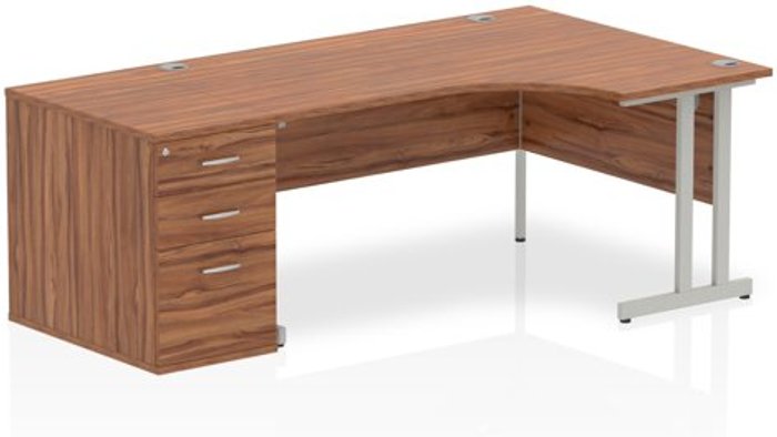 Office Monster | Impulse Impulse 1600 Right Hand Cantilever Workstation 800 Pedestal Bundle Walnut Impulse Impulse 1600 Right Hand Cantilever Workstation 800 Pedestal Bundle Walnut
