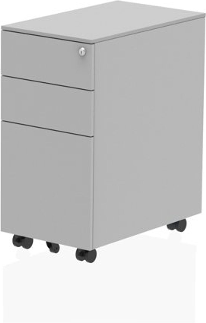 Office Monster | Steel storage Slim Mobile Pedestal Silver Steel storage Slim Mobile Pedestal Silver