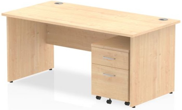 Office Monster | Impulse Impulse 1600 Straight Panel End Workstation 500 Two drawer mobile Pedestal Bundle Maple Impulse Impulse 1600 Straight Panel End Workstation 500 Two drawer mobile Pedestal Bundle Maple