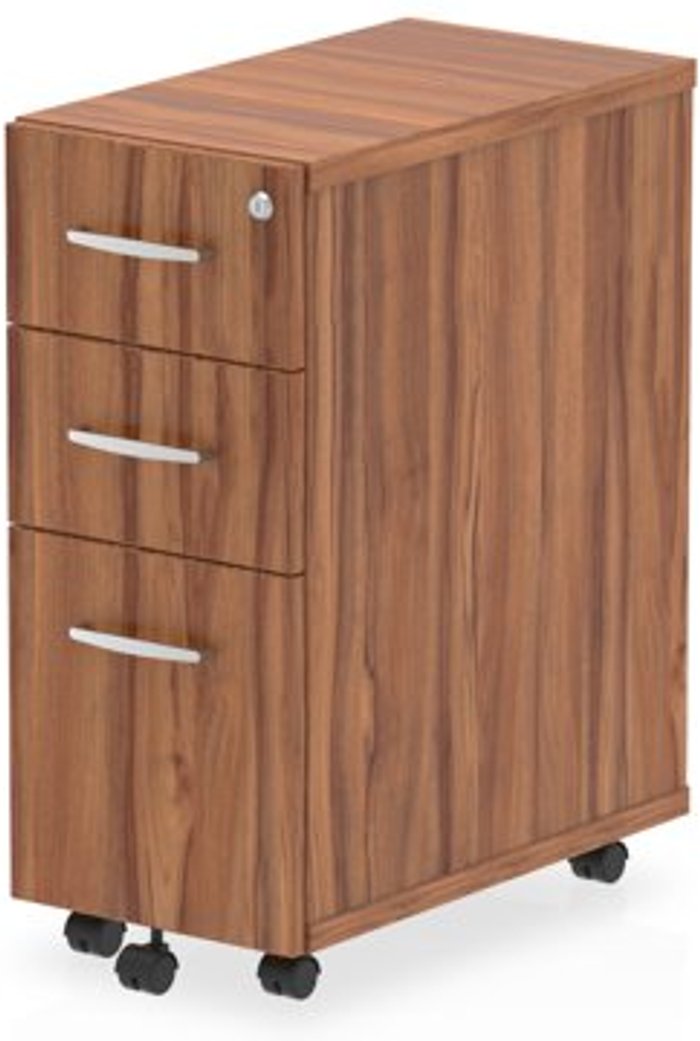 Office Monster | Impulse Impulse Narrow Under Desk Pedestal 3 Drawer Walnut Impulse Impulse Narrow Under Desk Pedestal 3 Drawer Walnut