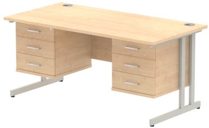 Office Monster | Impulse Impulse 1600 Rectangle Silver Cant Leg Desk MAPLE 2 x 3 Drawer Fixed Ped Impulse Impulse 1600 Rectangle Silver Cant Leg Desk MAPLE 2 x 3 Drawer Fixed Ped