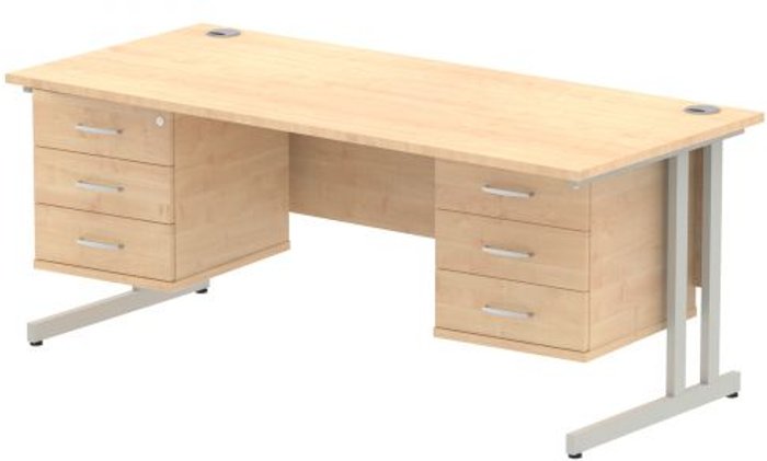Office Monster | Impulse Impulse 1800 Rectangle Silver Cant Leg Desk MAPLE 2 x 3 Drawer Fixed Ped Impulse Impulse 1800 Rectangle Silver Cant Leg Desk MAPLE 2 x 3 Drawer Fixed Ped