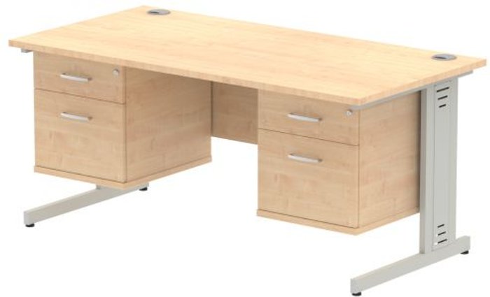 Office Monster | Impulse Impulse 1600 Rectangle Silver Cable Managed Leg Desk MAPLE 2 x 2 Drawer Fixed Ped Impulse Impulse 1600 Rectangle Silver Cable Managed Leg Desk MAPLE 2 x 2 Drawer Fixed Ped