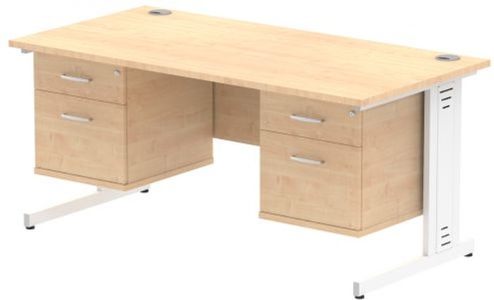 Office Monster | Impulse Impulse 1600 Rectangle White Cable Managed Leg Desk MAPLE 2 x 2 Drawer Fixed Ped Impulse Impulse 1600 Rectangle White Cable Managed Leg Desk MAPLE 2 x 2 Drawer Fixed Ped