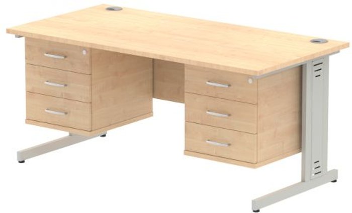 Office Monster | Impulse Impulse 1600 Rectangle Silver Cable Managed Leg Desk MAPLE 2 x 3 Drawer Fixed Ped Impulse Impulse 1600 Rectangle Silver Cable Managed Leg Desk MAPLE 2 x 3 Drawer Fixed Ped