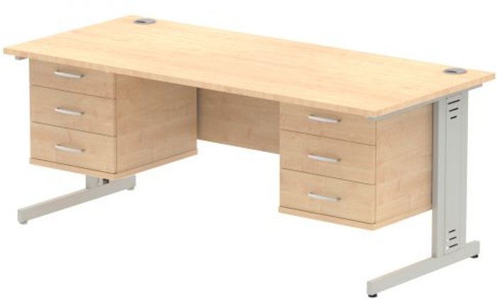 Office Monster | Impulse Impulse 1800 Rectangle Silver Cable Managed Leg Desk MAPLE 2 x 3 Drawer Fixed Ped Impulse Impulse 1800 Rectangle Silver Cable Managed Leg Desk MAPLE 2 x 3 Drawer Fixed Ped
