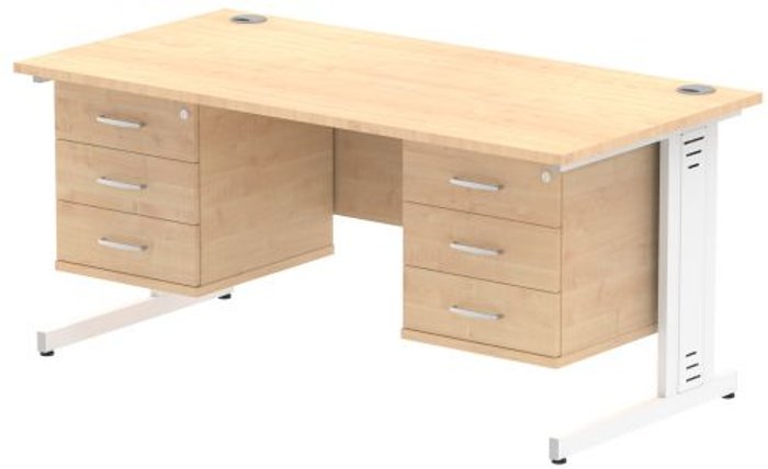 Office Monster | Impulse Impulse 1600 Rectangle White Cable Managed Leg Desk MAPLE 2 x 3 Drawer Fixed Ped Impulse Impulse 1600 Rectangle White Cable Managed Leg Desk MAPLE 2 x 3 Drawer Fixed Ped