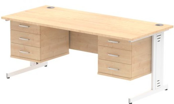 Office Monster | Impulse Impulse 1800 Rectangle White Cable Managed Leg Desk MAPLE 2 x 3 Drawer Fixed Ped Impulse Impulse 1800 Rectangle White Cable Managed Leg Desk MAPLE 2 x 3 Drawer Fixed Ped